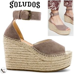 Soludos Positano Scale Ash Suede Womens Ankle Strap Espadrille Wedge Sandals 9